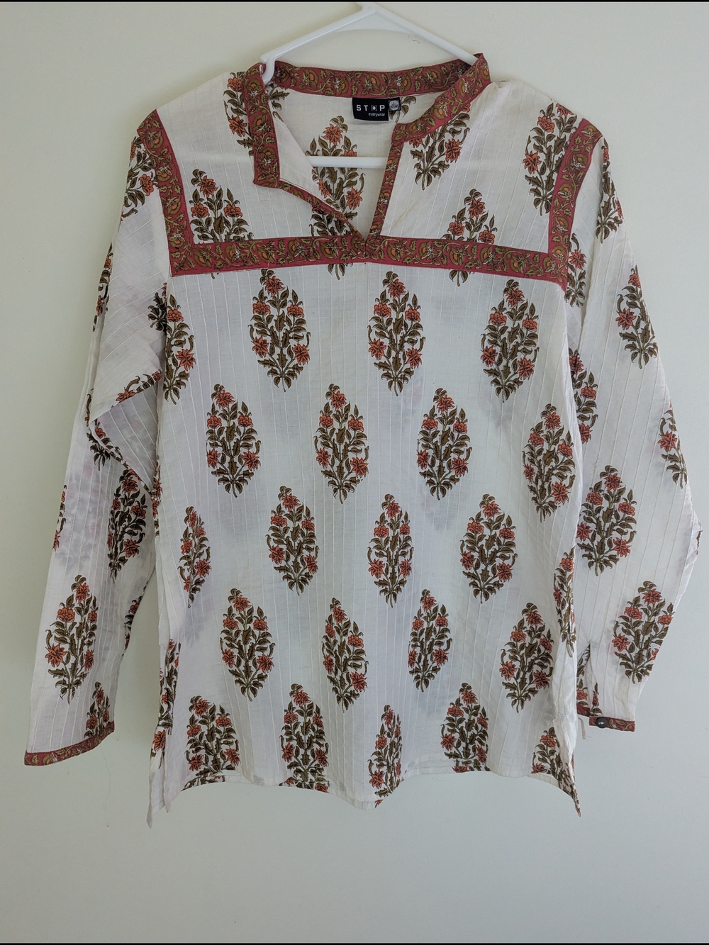 White Floral Print Tunic Top